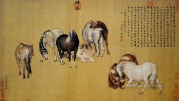 Lang brillando ocho caballos chinos antiguos Pinturas al óleo